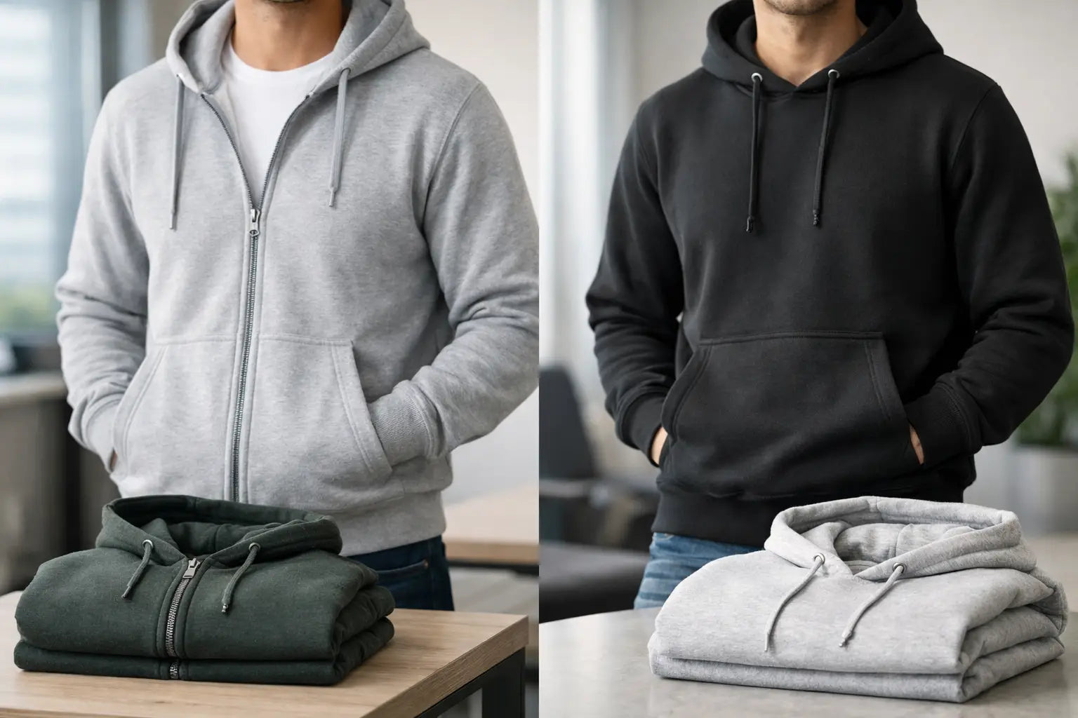 Welke hoodie met of zonder rits past bij jou?